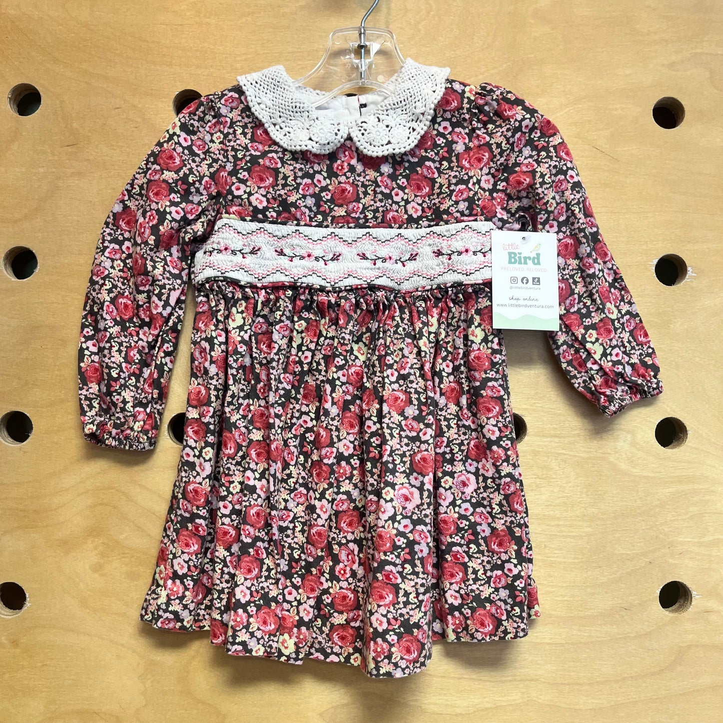 Brown/Red Floral Lace Collar Dress