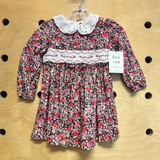Brown/Red Floral Lace Collar Dress