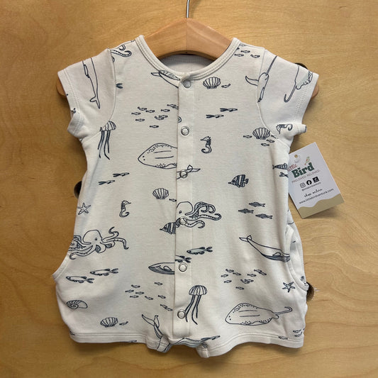 Cream & Blue Organic Sea Life Romper