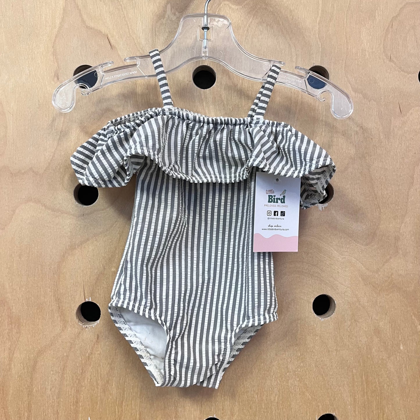 Grey Striped Seersucker Swimsuit