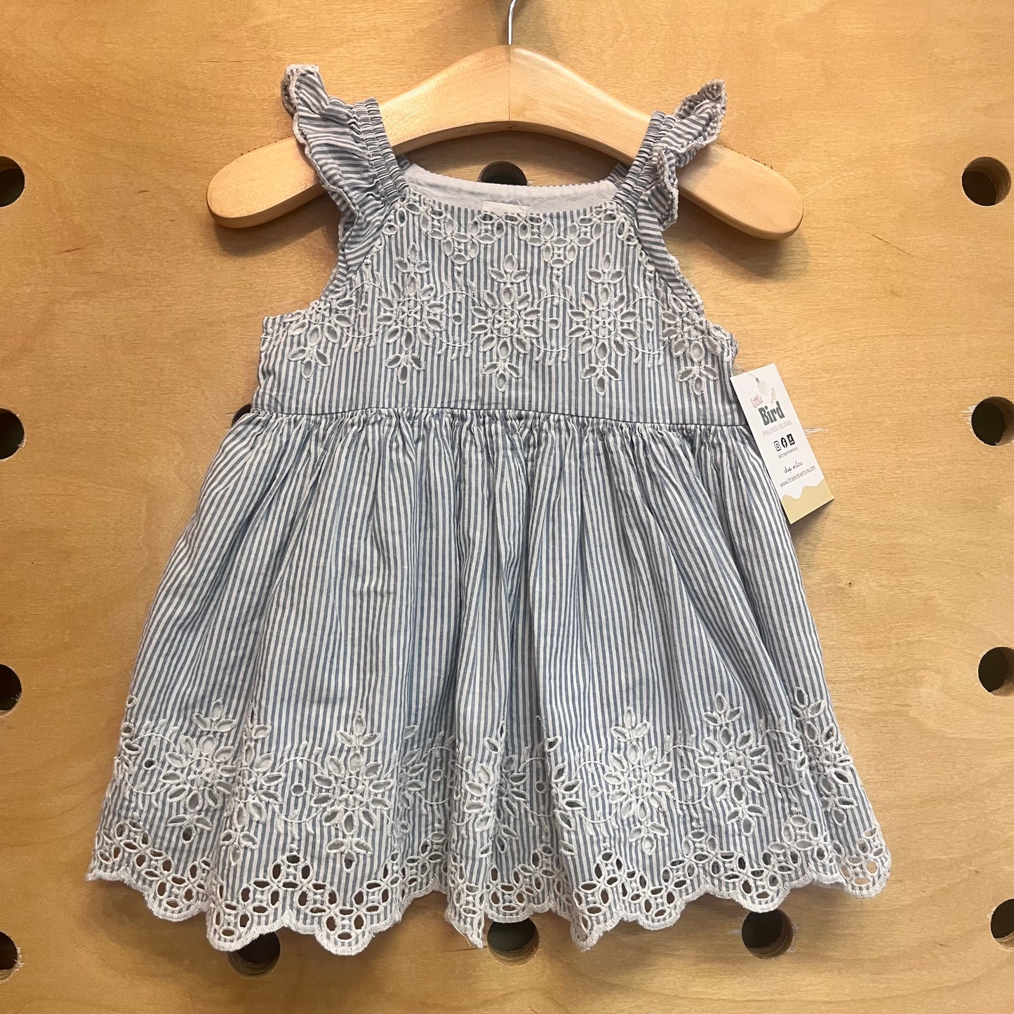 Blue Striped Eyelet Dress