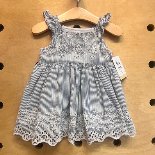 Blue Striped Eyelet Dress