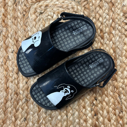 Black Dog Print Velcro Sandals
