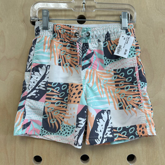 Cream Palm Leaf Swim Trunks