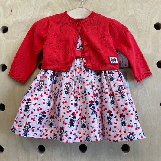 Pink + Red Minnie Cherries Dress + Cardi