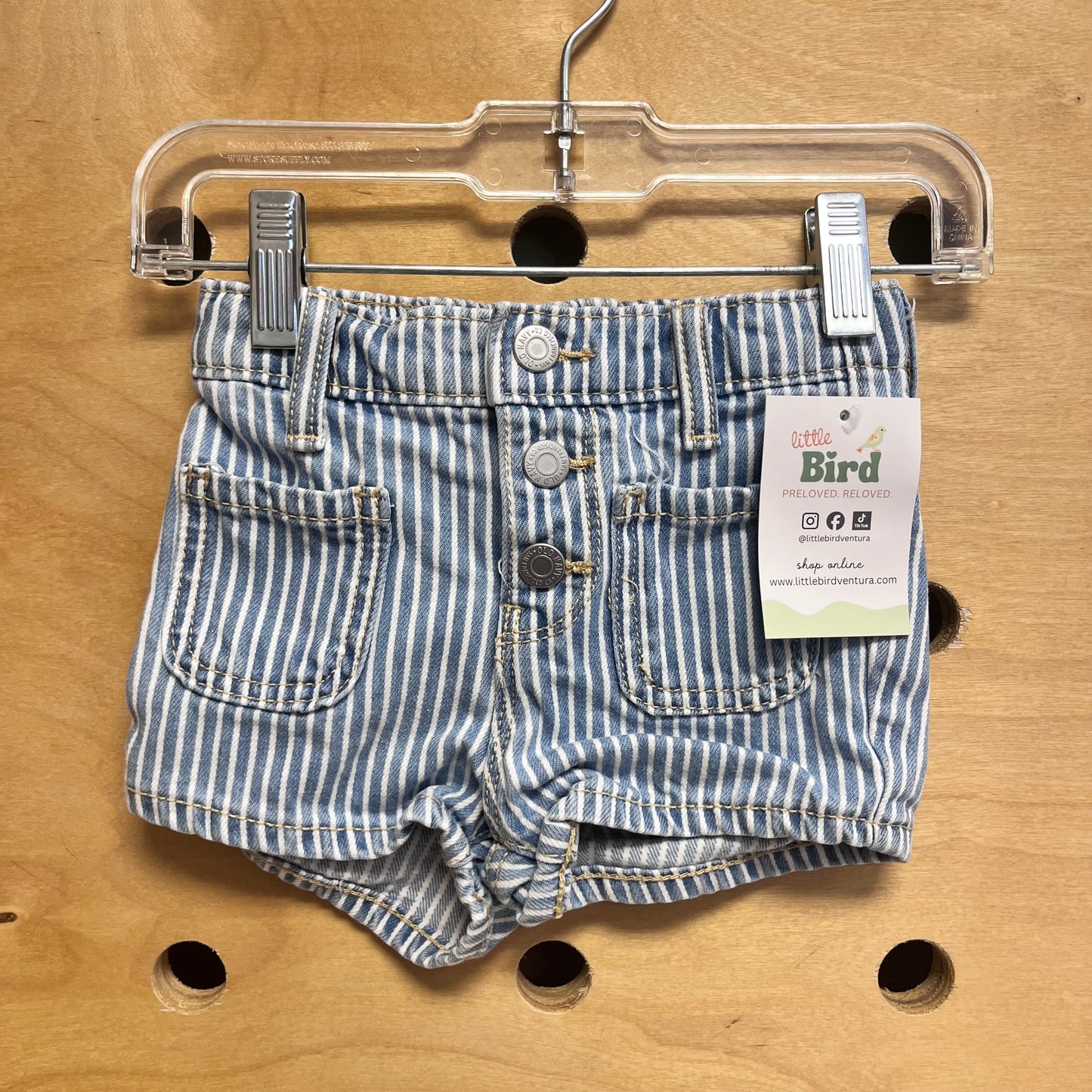Striped Denim Snap Button Shorts