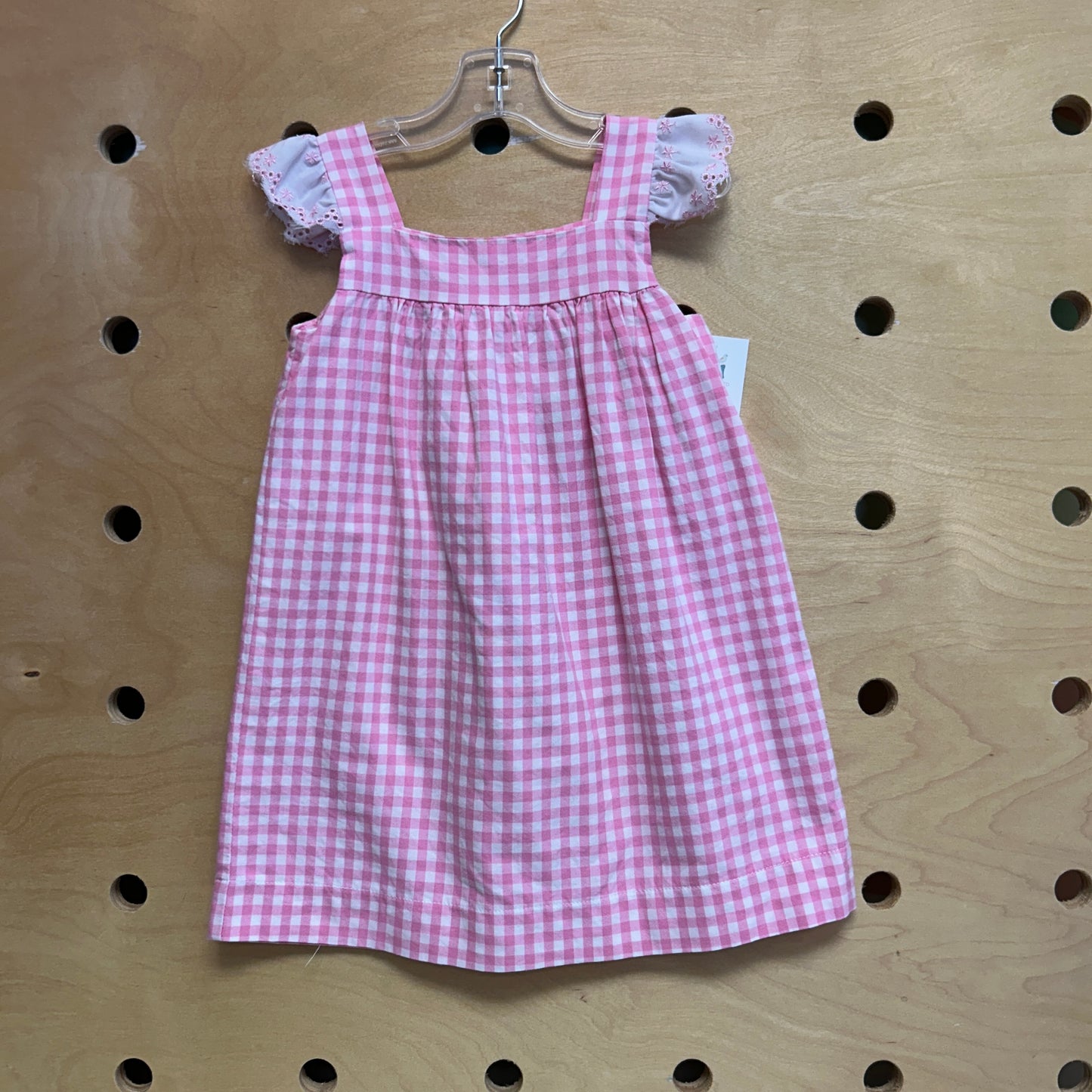Pink Plaid Eyelet Sleeve Dress