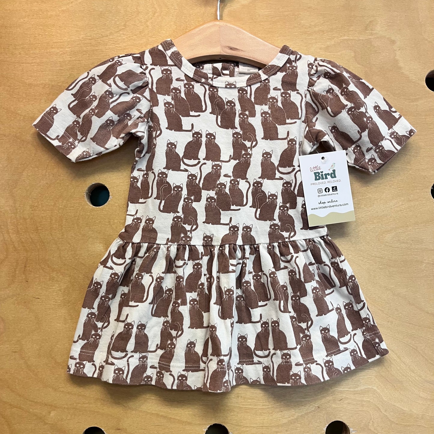 Organic White/Brown Cats Dress