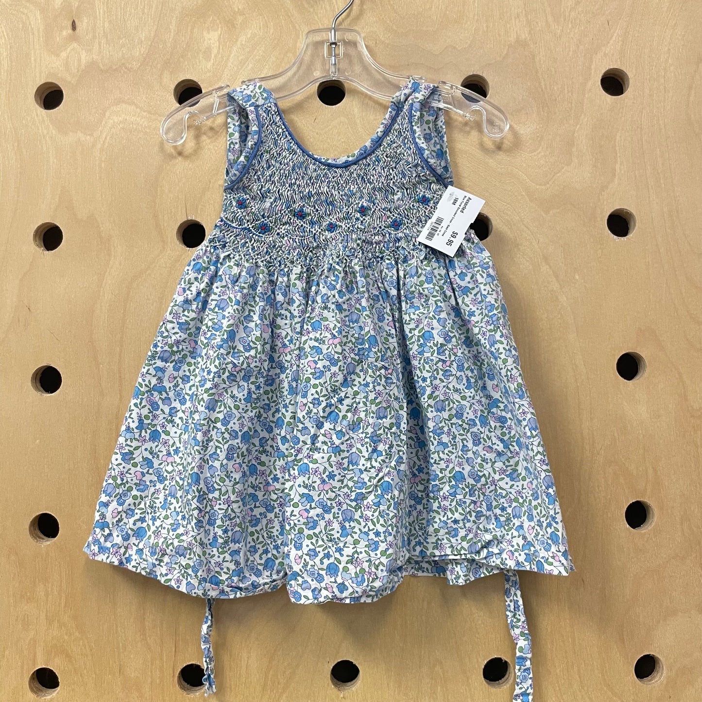 Blue Floral Smocked Cross-Back Dress