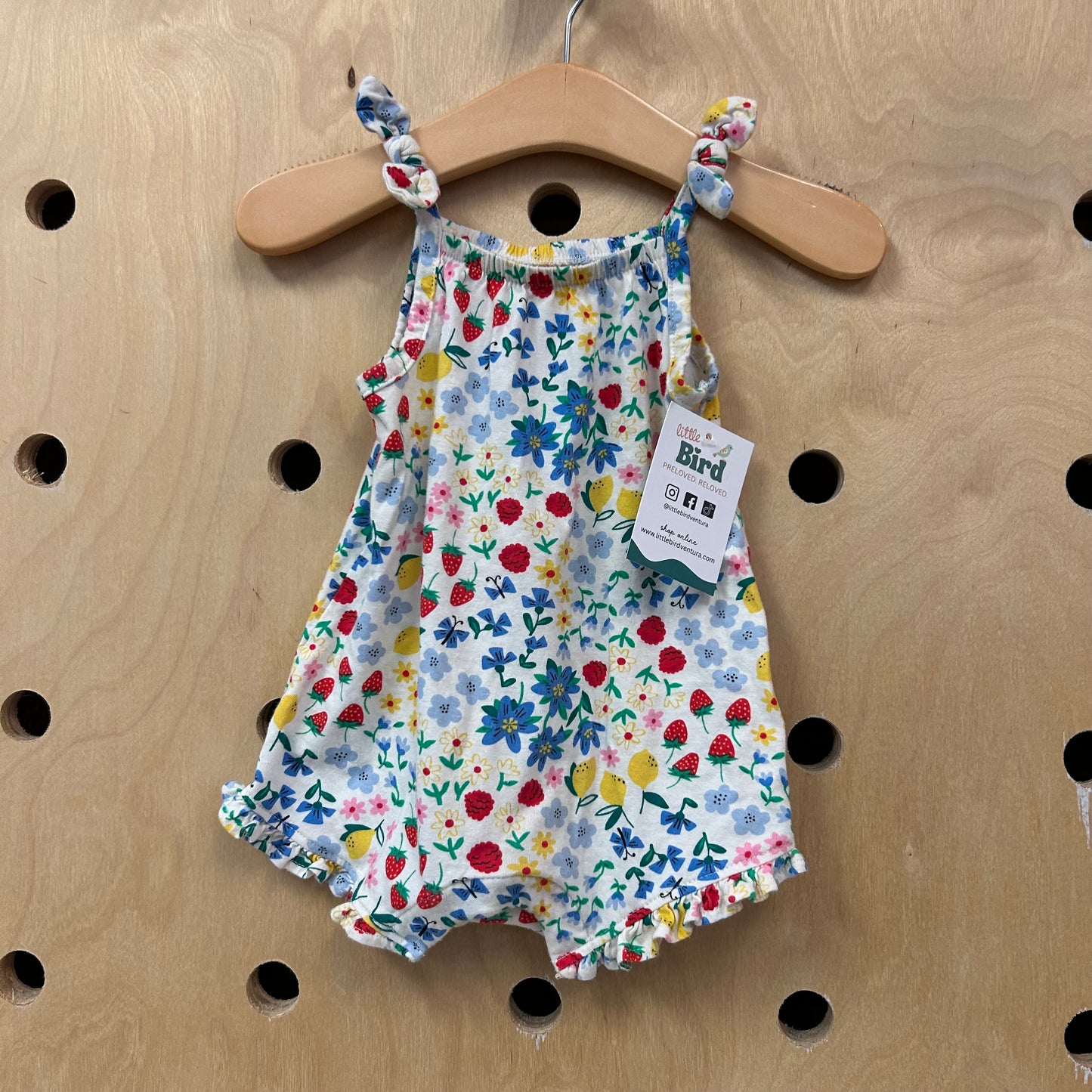 Cream Floral Strawberry Romper