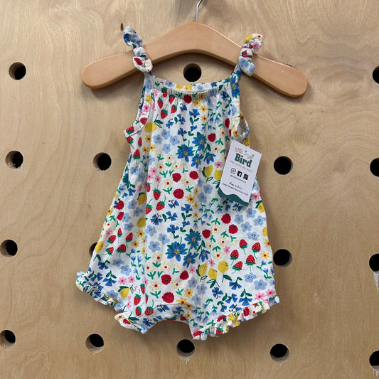 Cream Floral Strawberry Romper