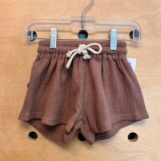 Brown Waffle Knit Cotton Drawstring Shorts