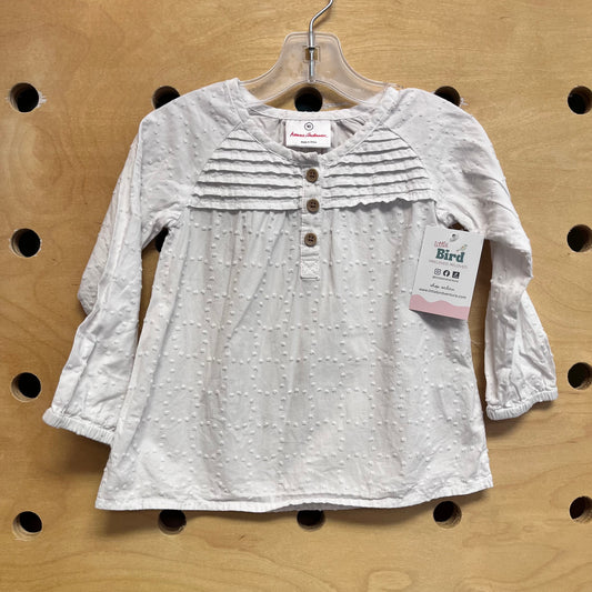 White 1/4 Button Textured LS