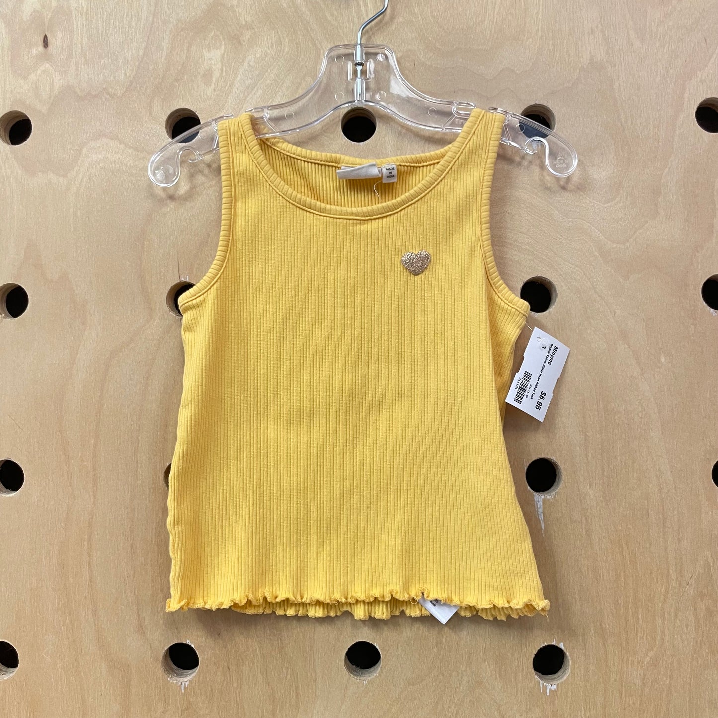Organic Yellow Glitter Heart Ribbed Tank