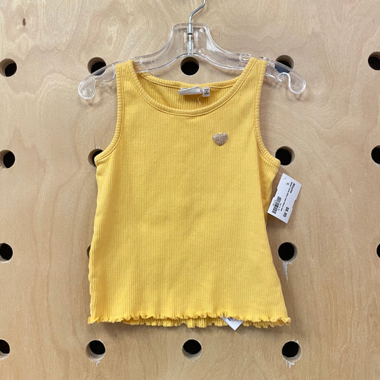 Organic Yellow Glitter Heart Ribbed Tank