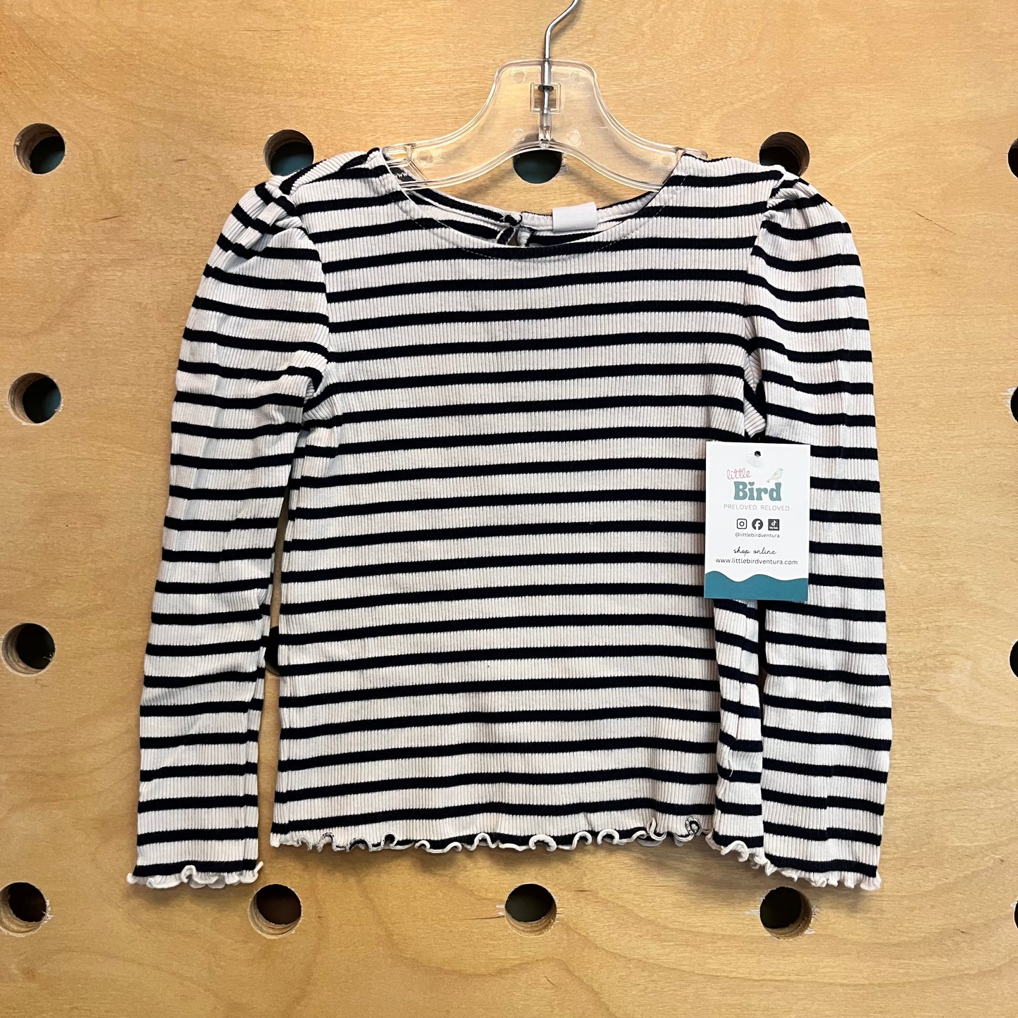 Navy/White Stripe Lettuce Hem LS