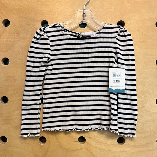 Navy/White Stripe Lettuce Hem LS