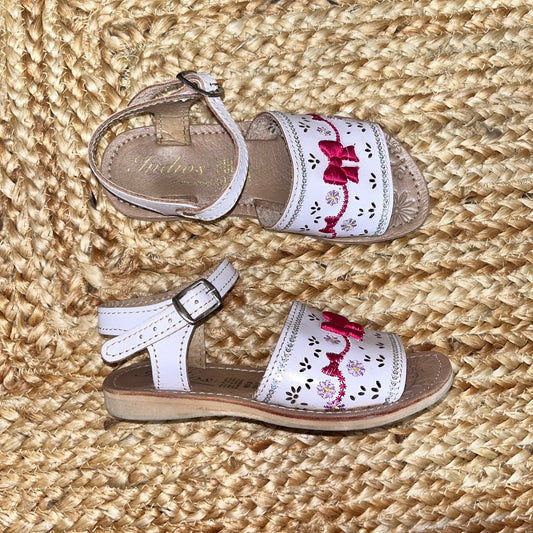 Pink Bow & Flowers Leather Sandals