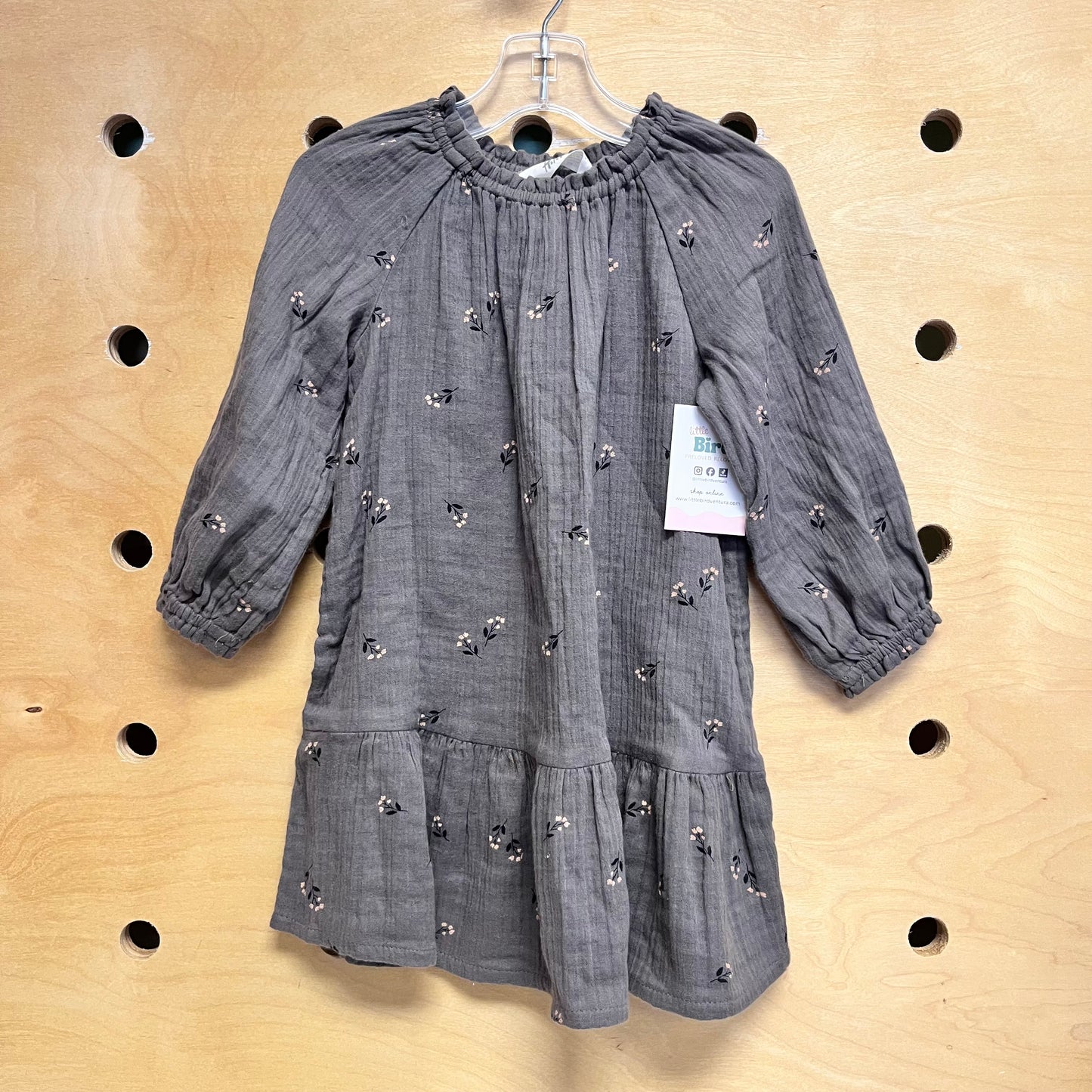 Grey Floral Gauze Dress