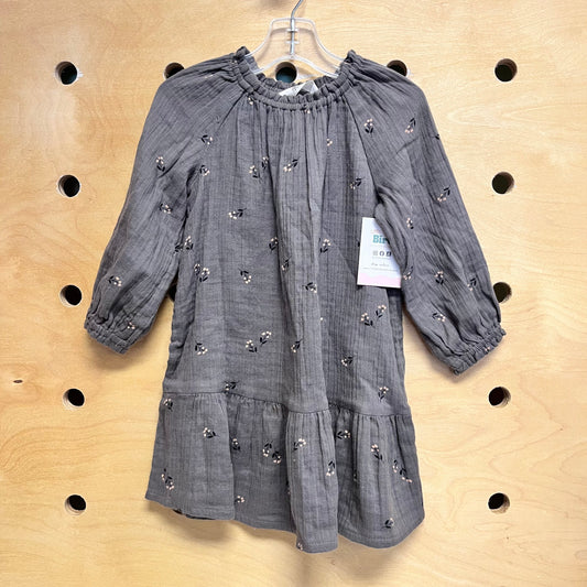 Grey Floral Gauze Dress