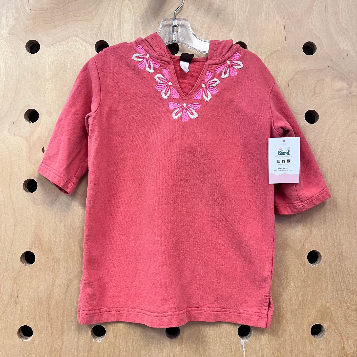 Coral Embroidered Short Sleeve Hoodie