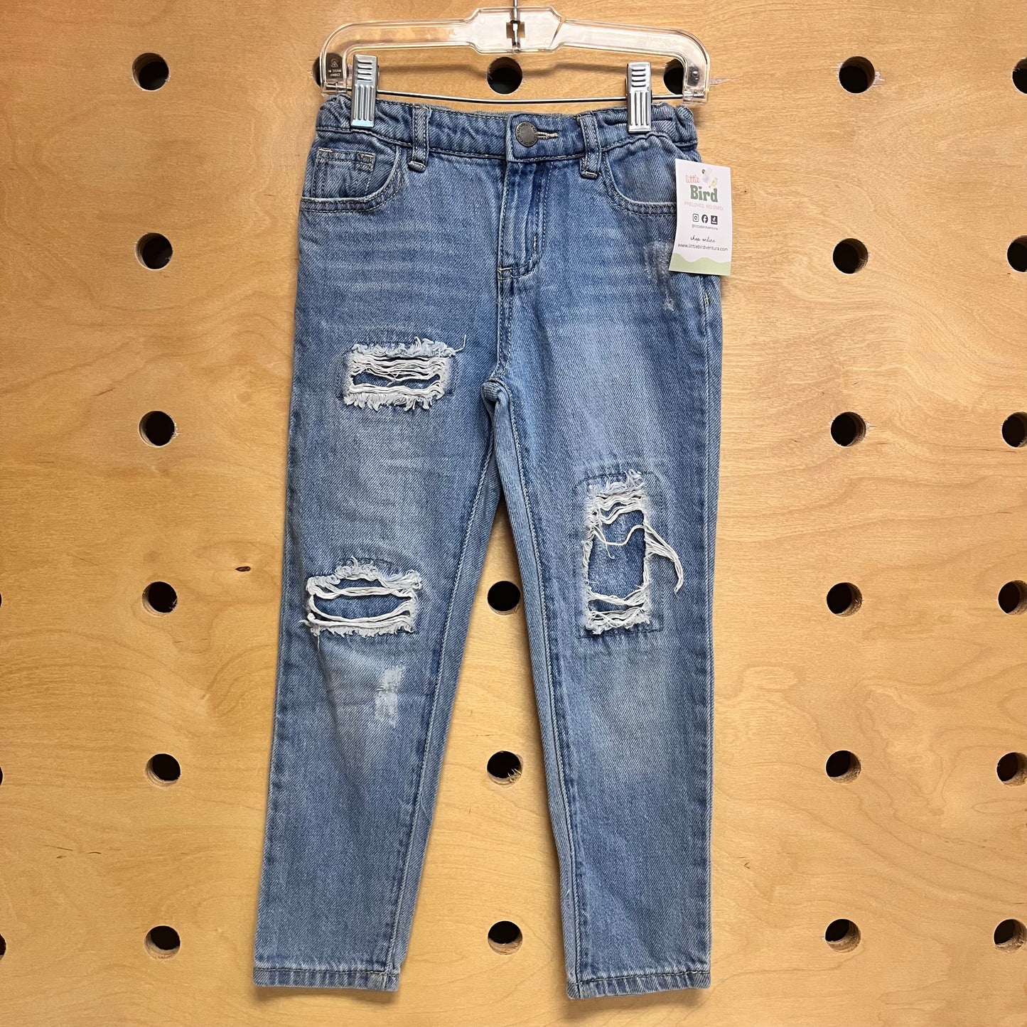 Distressed Straight Leg Denim Pants