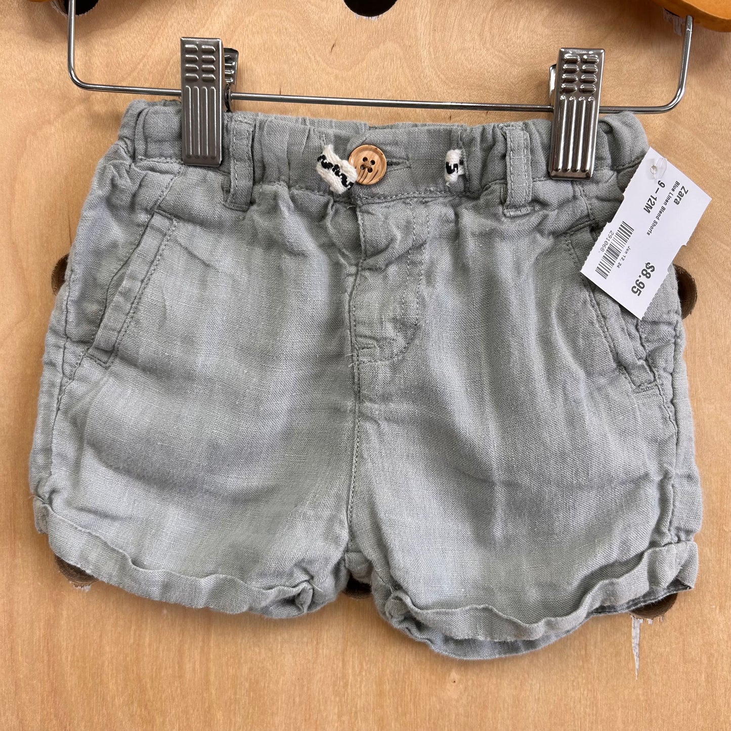 Blue Linen Blend Shorts