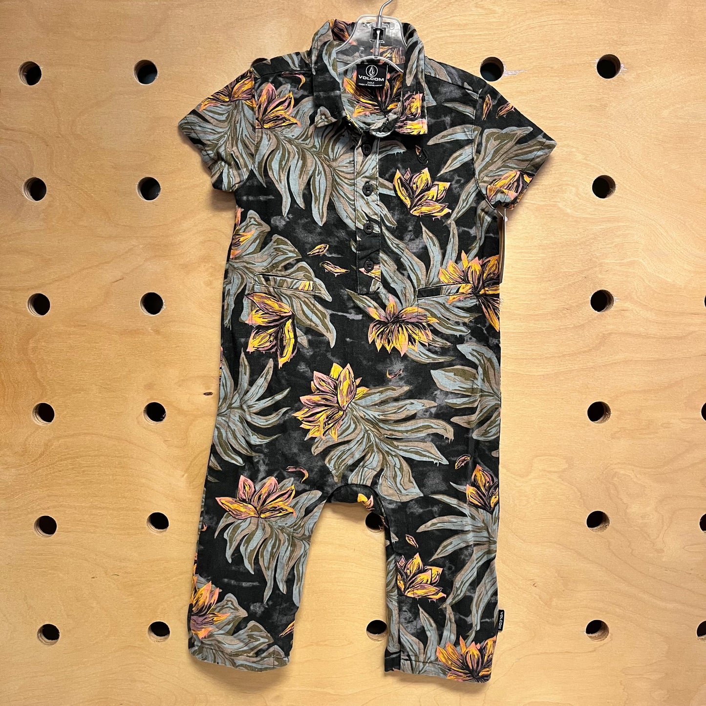 Green/Yellow Leaves Linen Blend Romper