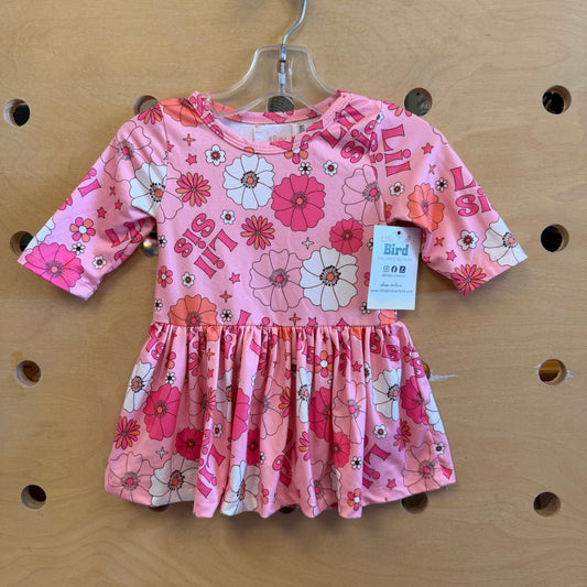 Pink Floral Retro Lil Sis Snap Dress