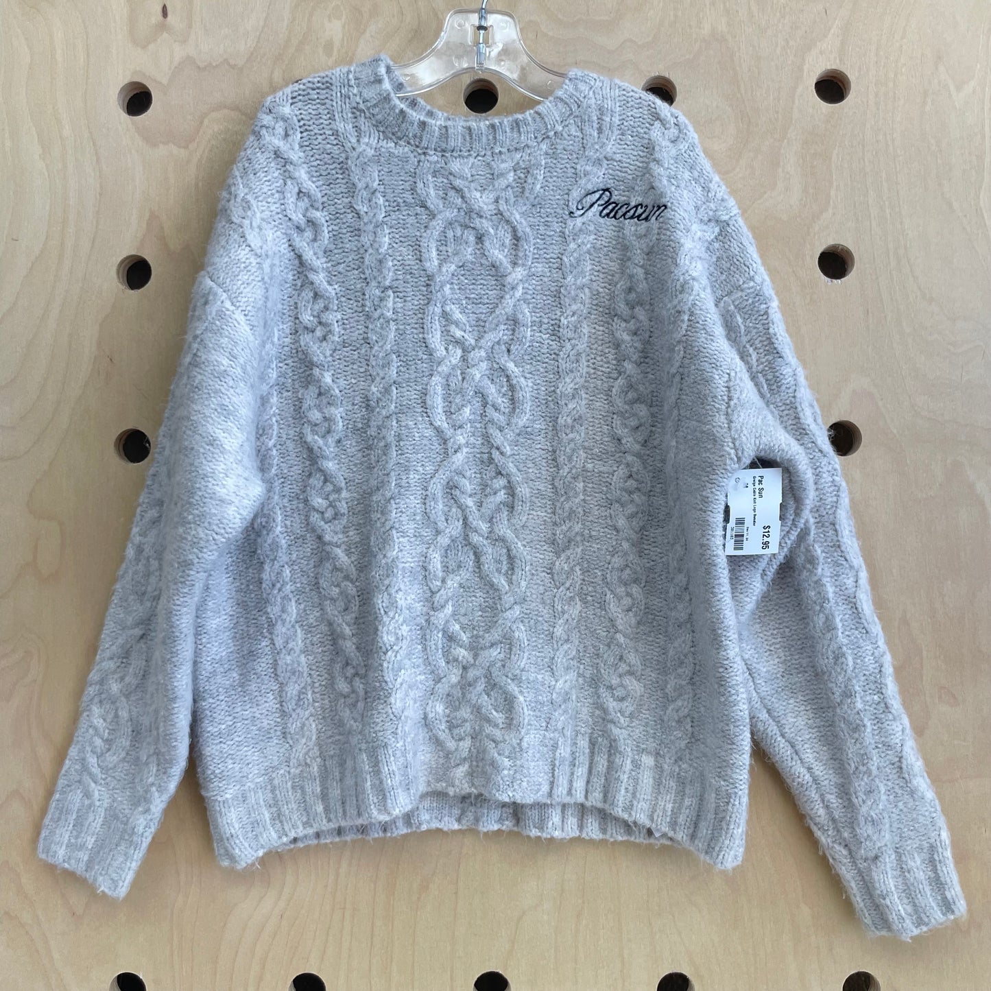 Greige Cable Knit Logo Sweater