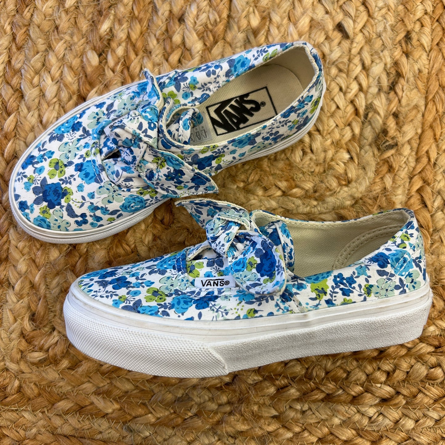 Blue Floral Bow Slip Ons