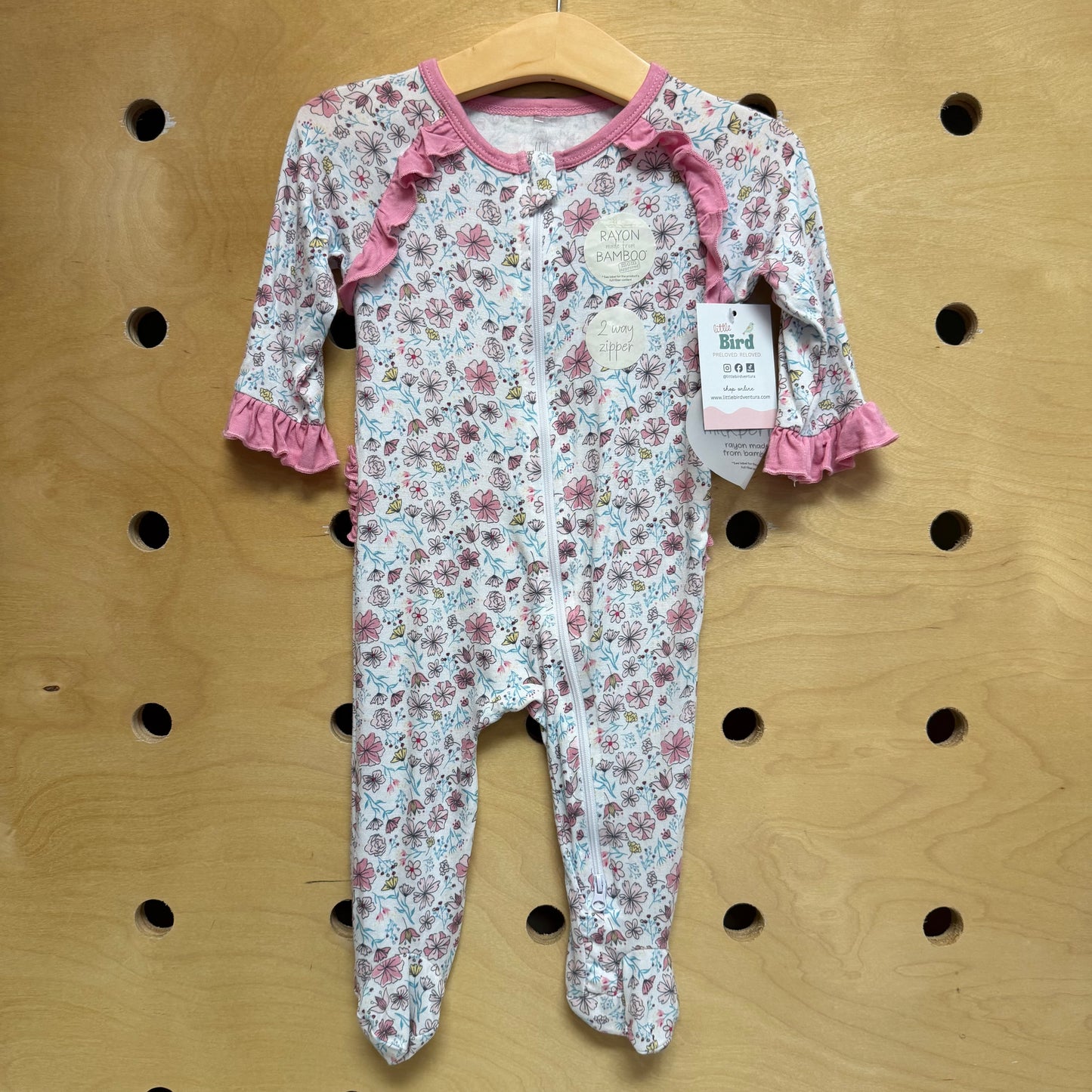 White/Pink Floral Bamboo Footies NEW!