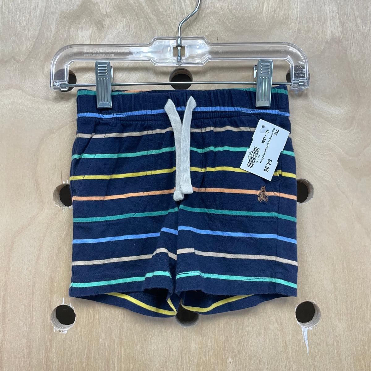 Organic Navy Striped Drawstring Shorts
