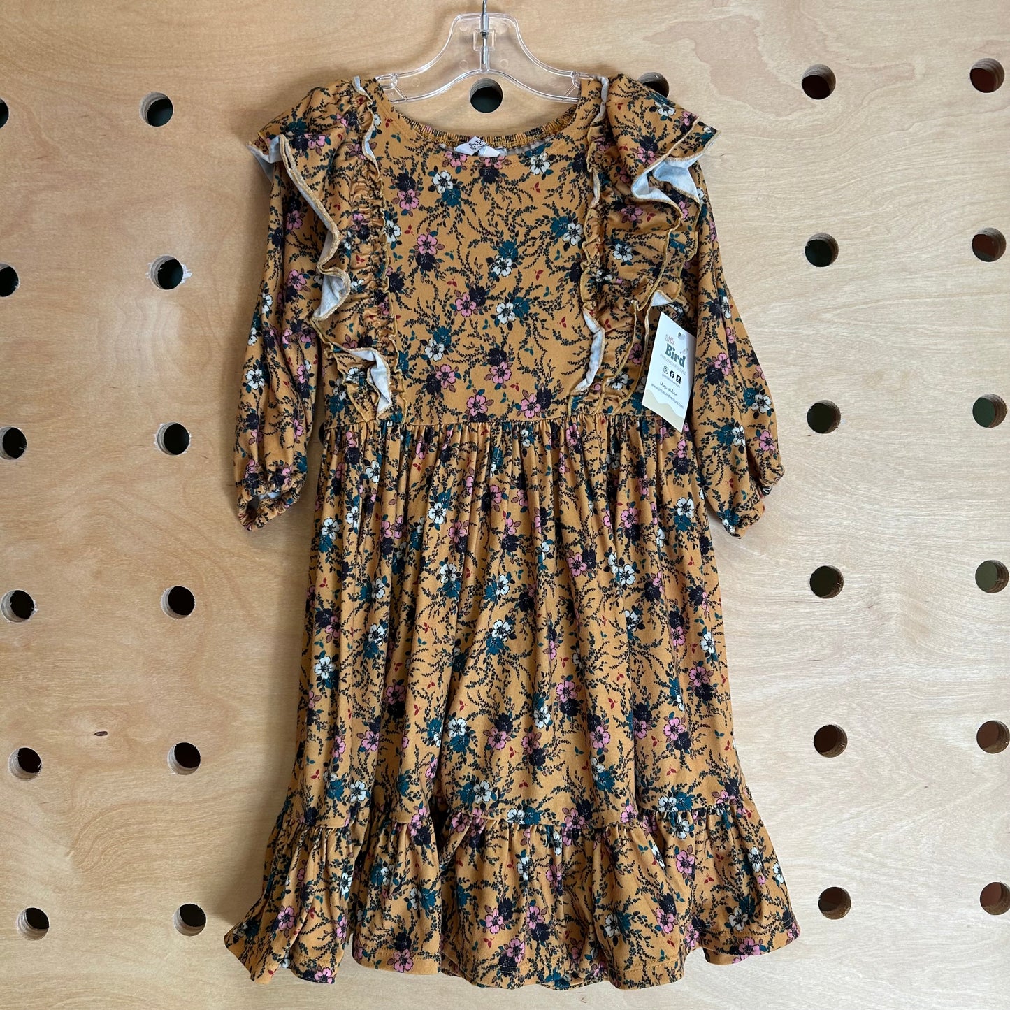 Mustard Floral Ruffle Dress