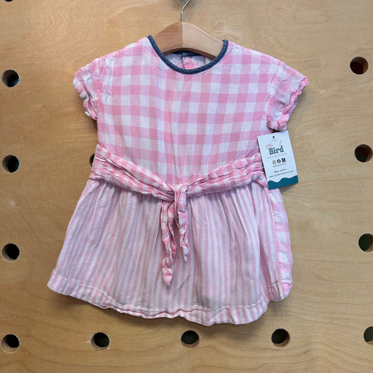 Pink/White Checkered+Stripes Dress
