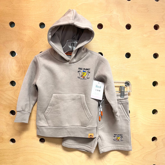 Beige 'Free Planet' Hoodie/Shorts Set