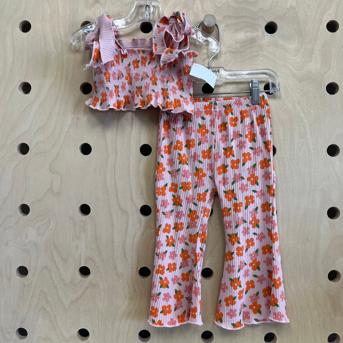 Pink & Orange Floral Ribbed Set
