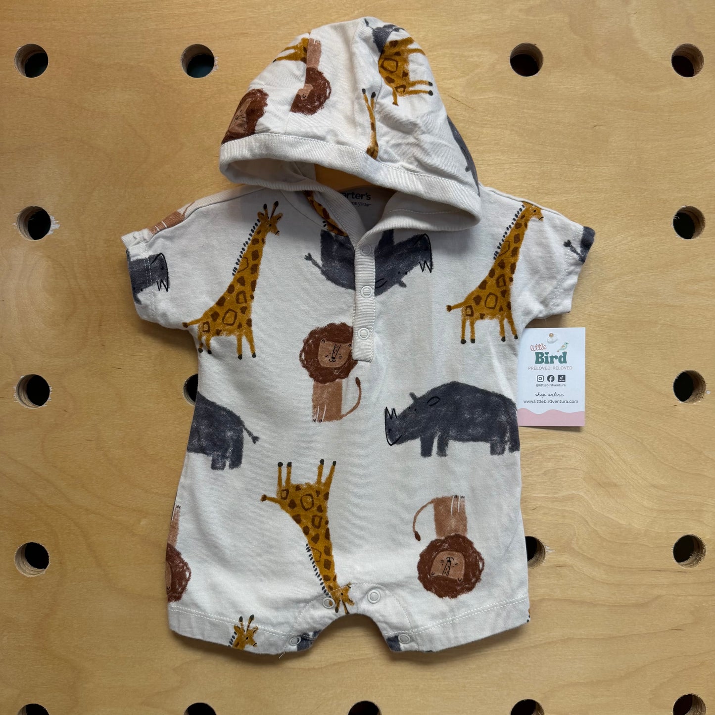 White Safari Animals Hooded Romper