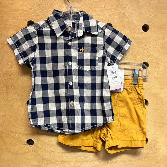 Blue Plaid Button Up/Mustard Shorts NEW!