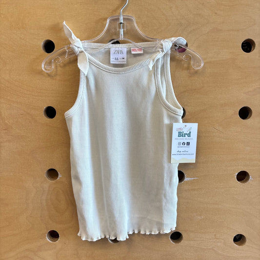 White Ribbed Bow Strap Tank