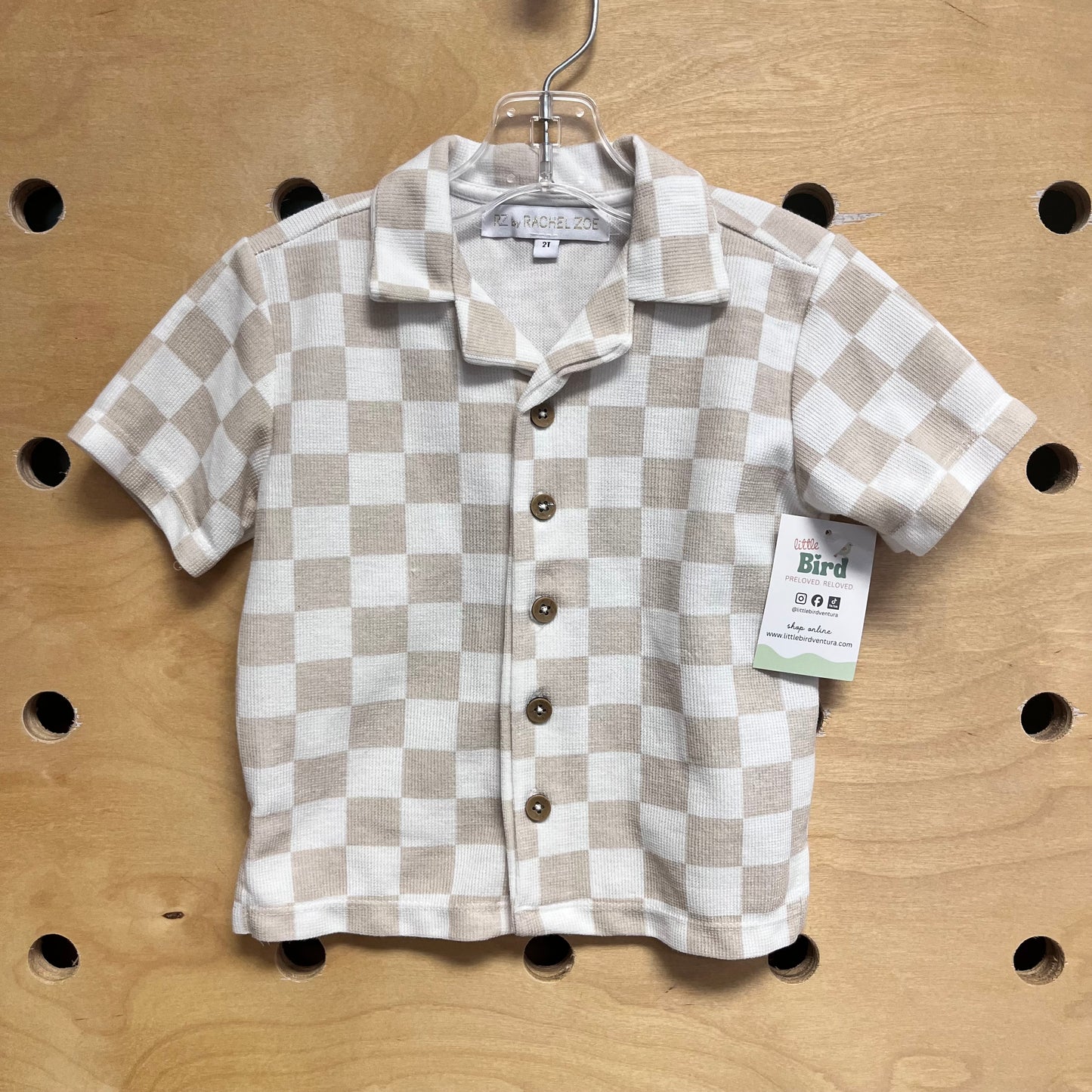 Beige Checkered Button Up Shirt