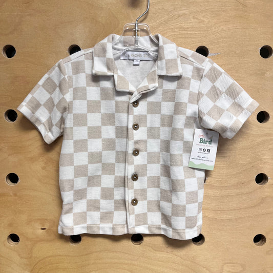 Beige Checkered Button Up Shirt