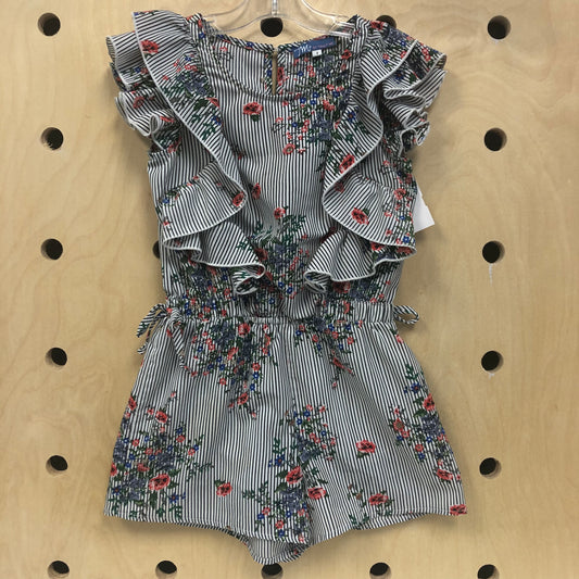 B&W Striped Floral Romper