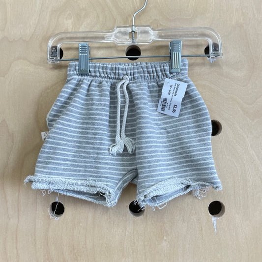 Grey Striped Raw Hem French Terry Shorts