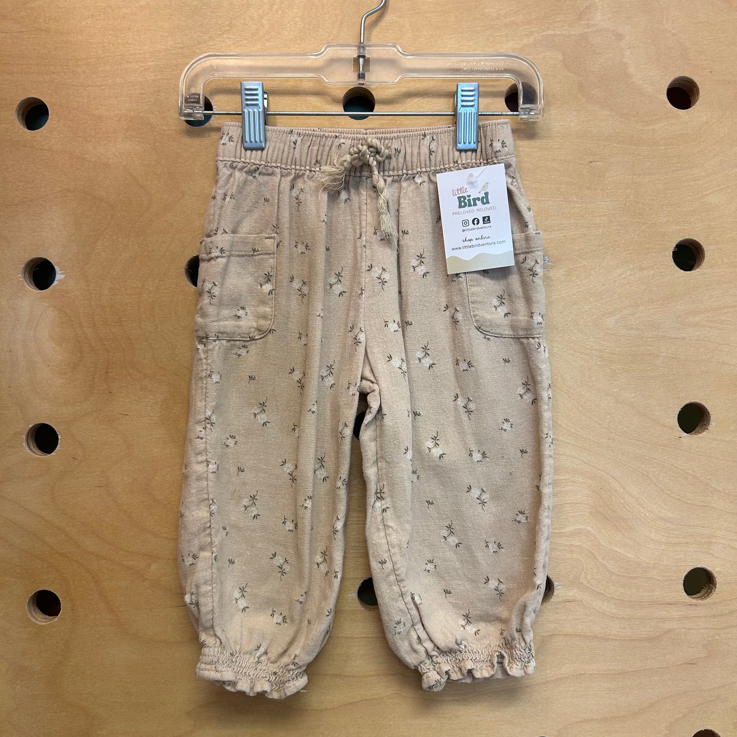 Tan Floral Linen Blend Joggers