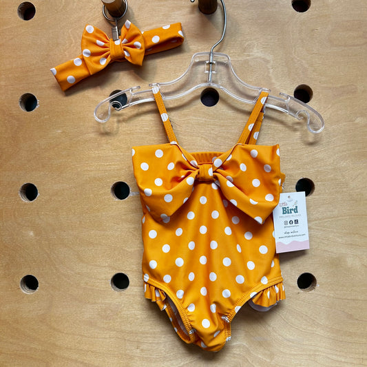 Yellow/White Polka Dot Bow Swimsuit