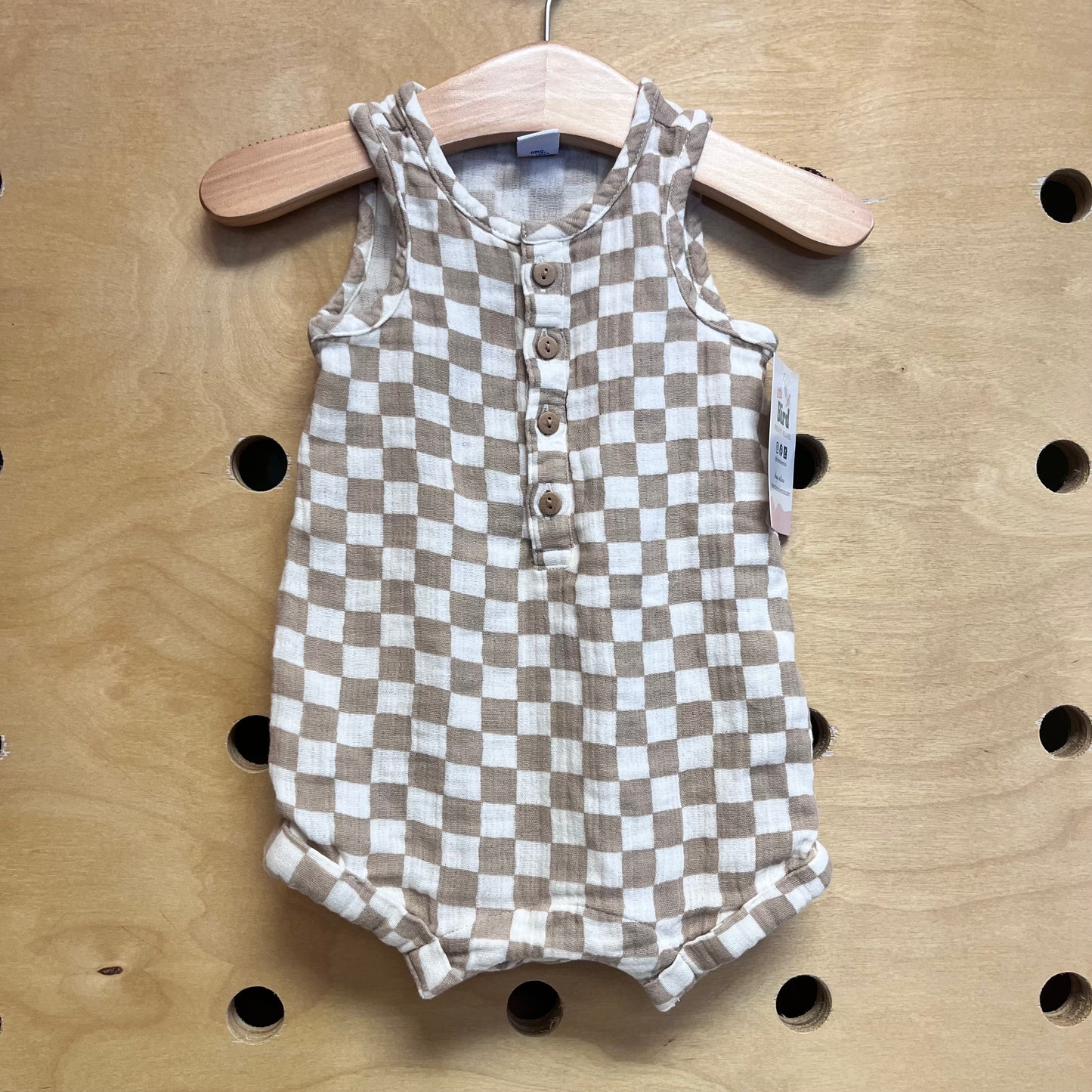 Tan/White Checkered Romper