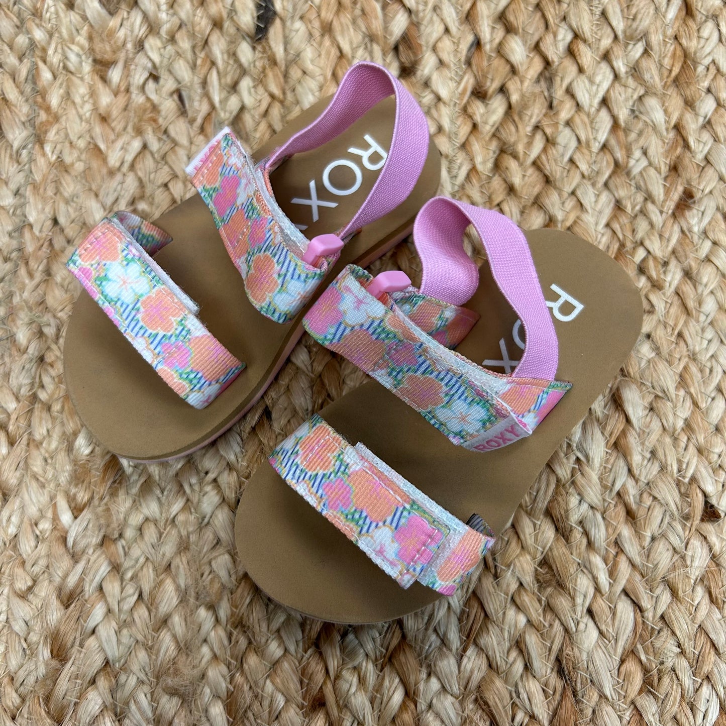 Pink Floral Velcro Strap Sandals