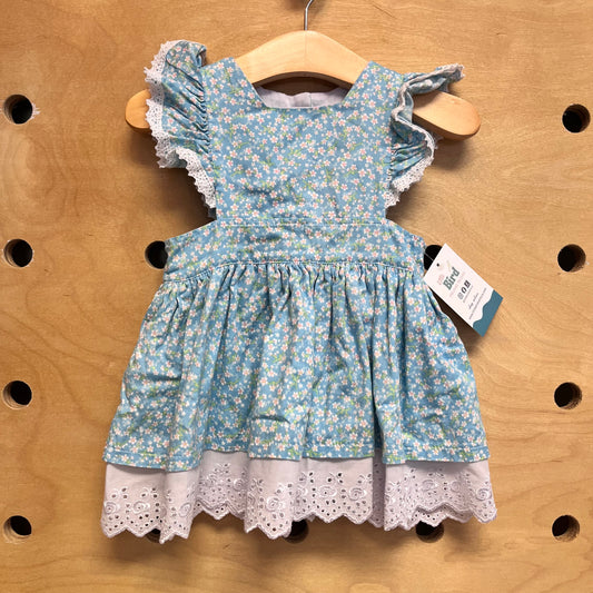 Blue/White Floral Eyelet Trim Dress