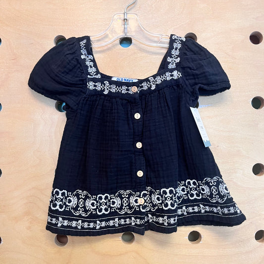 Black Embroidered Floral Button Tank